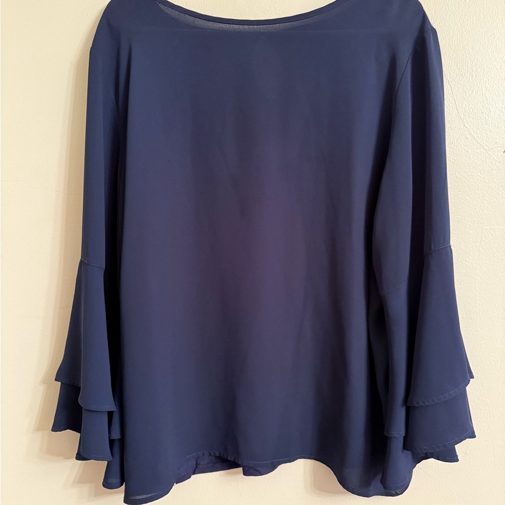 LOFT Deep Blue Blouse with Layered Sleeves